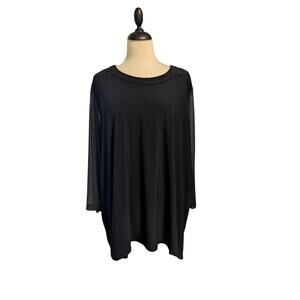 Anne Klein Women's 3X Black Stretch Tunic Blouse 3/4 Sheer Sleeves